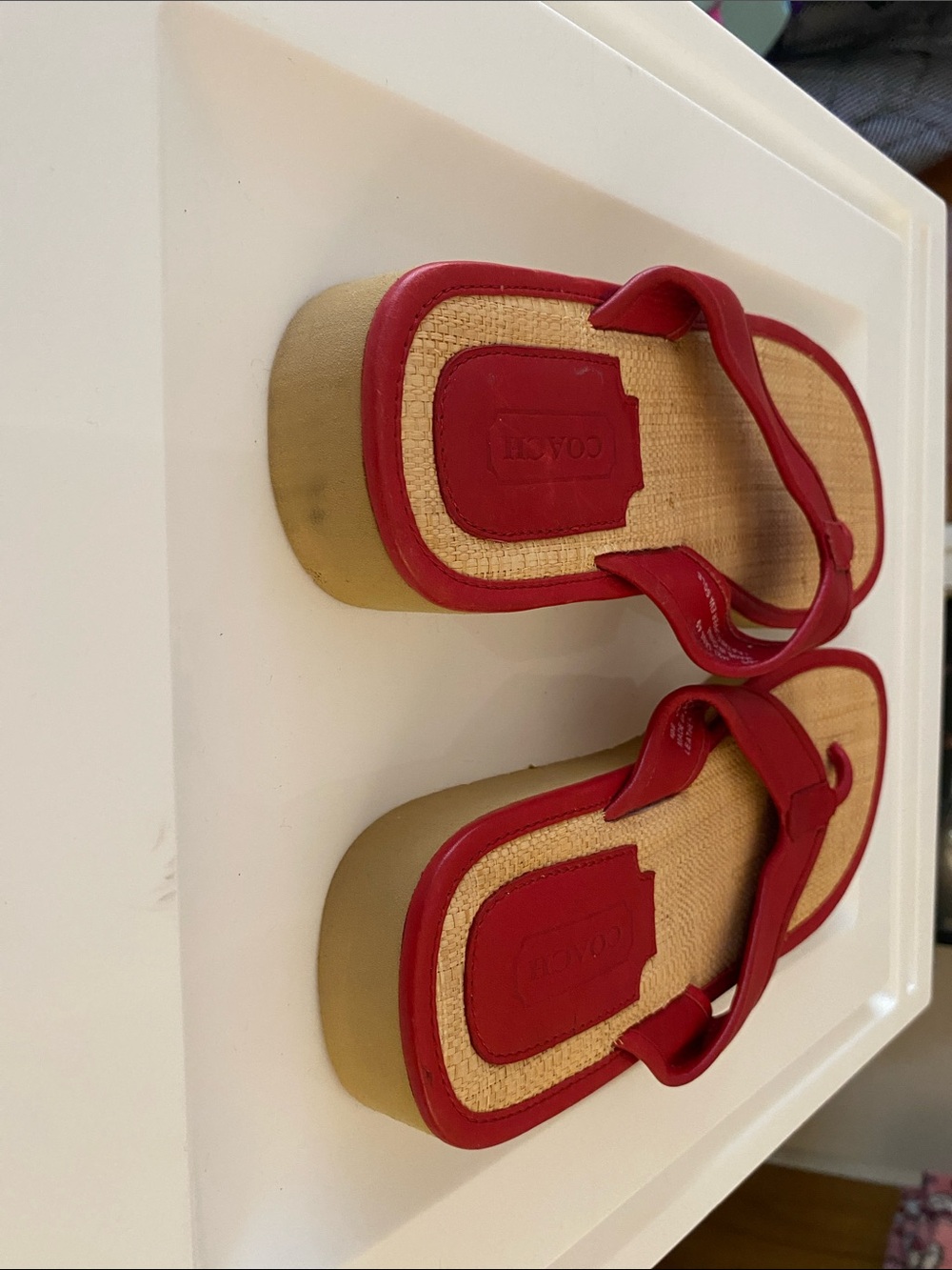 Coach Red Leather Thong Sandals for Women - Picture 7 of 9